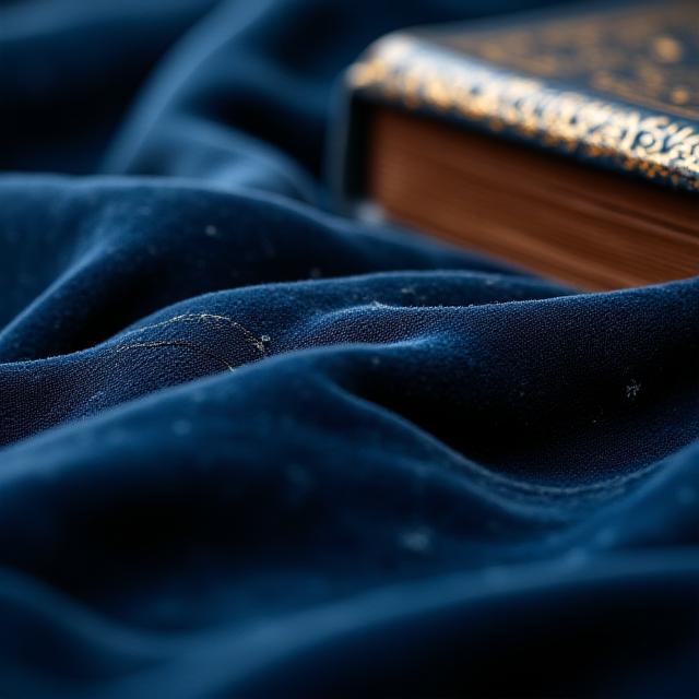 Close up of luxury textured fabric and an antique book